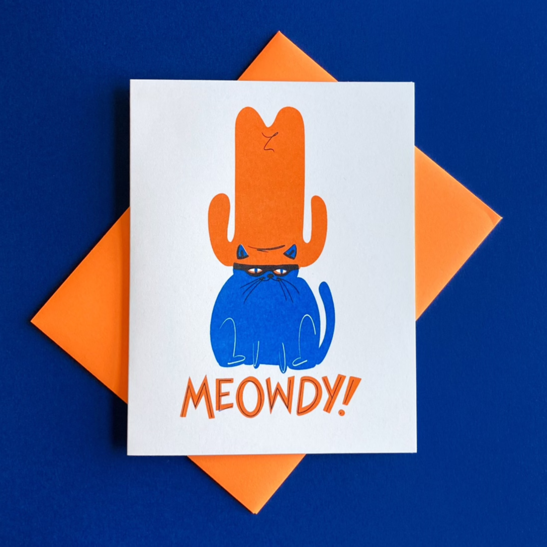 Meowdy Cat | Risograph Greeting Card