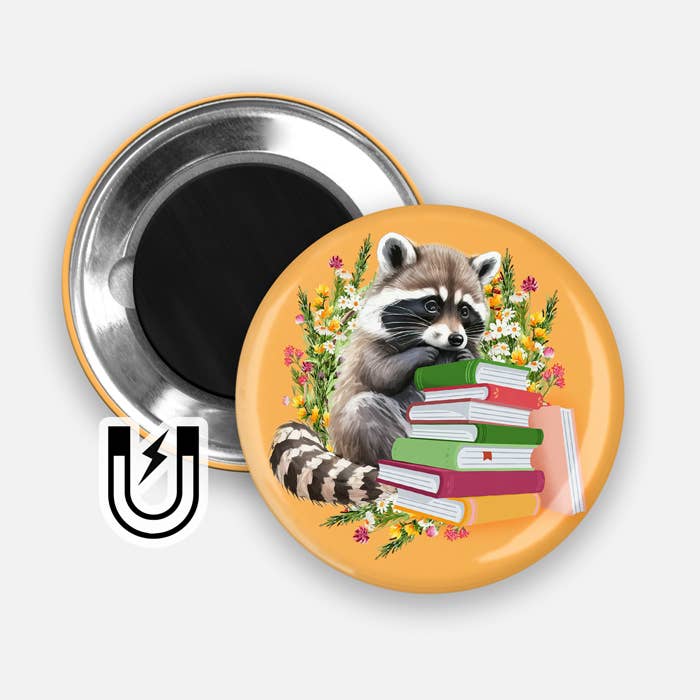 Bookish Raccoon magnet - 1.75&quot;