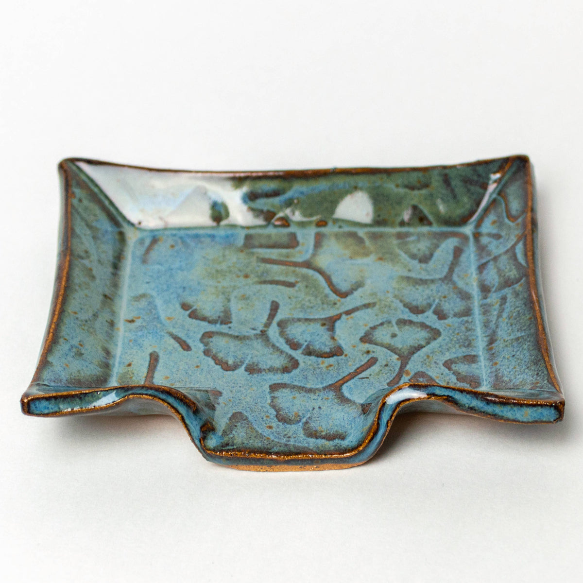 Ginkgo Leaf Blue Ceramic Soap Dish