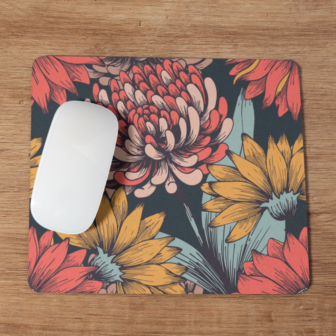 Navy Floral Mouse Pad