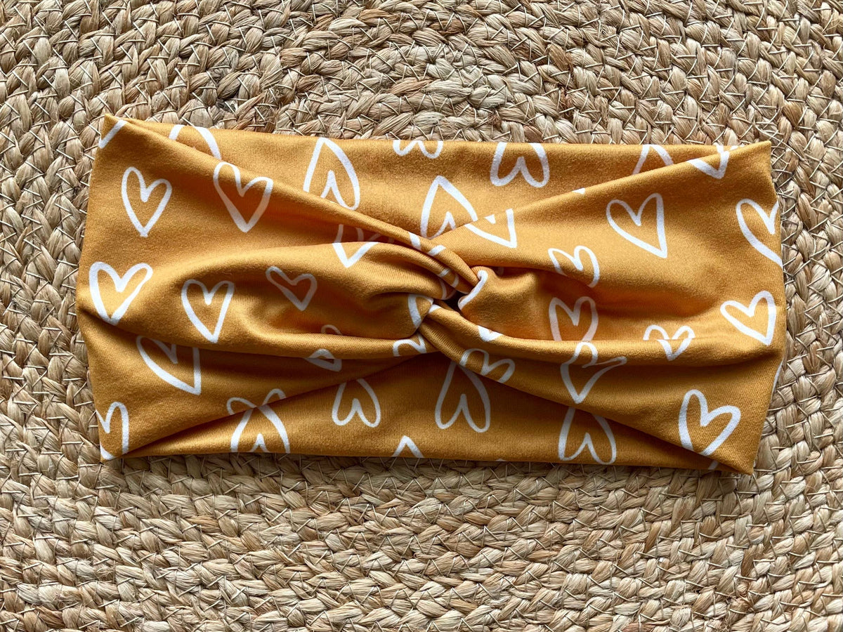 Gold Hearts Knit Twist Headband