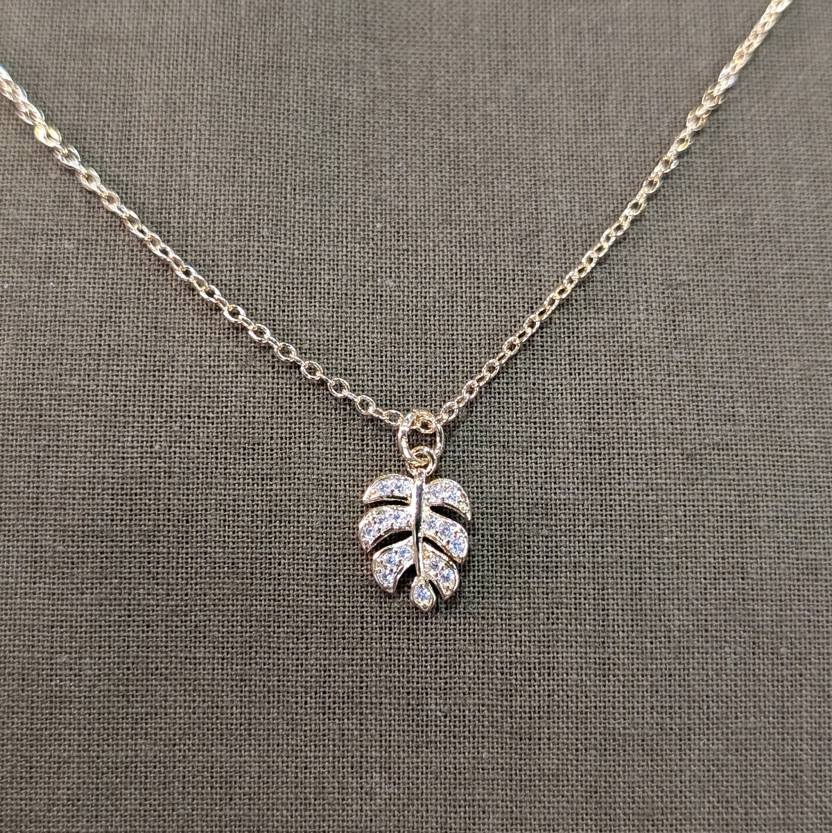 Monstera Leaf Pendant Necklace | Cubic Zirconia