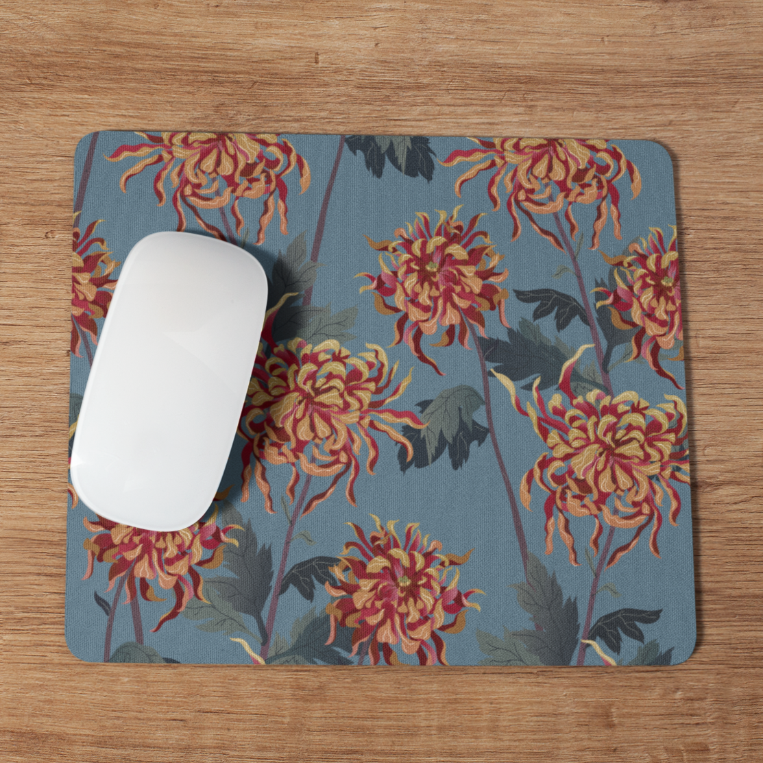 Blue Chrysanthemum Mouse Pad