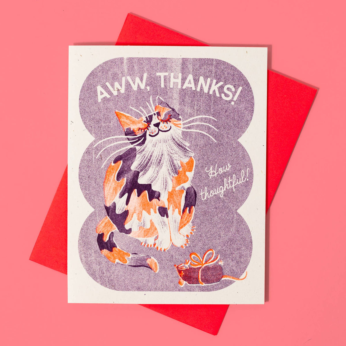 Aww, Thanks! Cat - Risograph Thank You Greeting Card