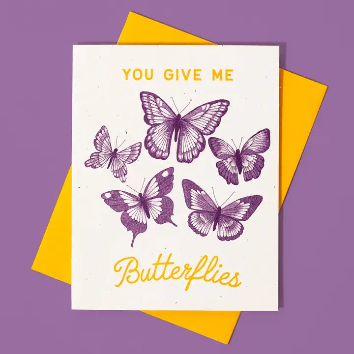 You Give Me Butterflies - Risograph Greeting Card