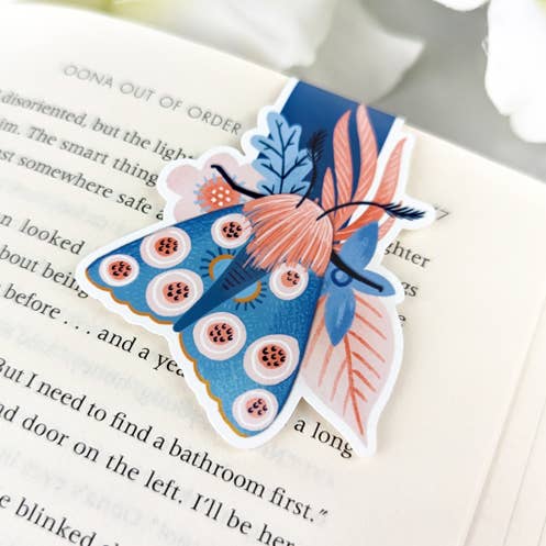 Blue &amp; Pink Moth | Magnetic Bookmark