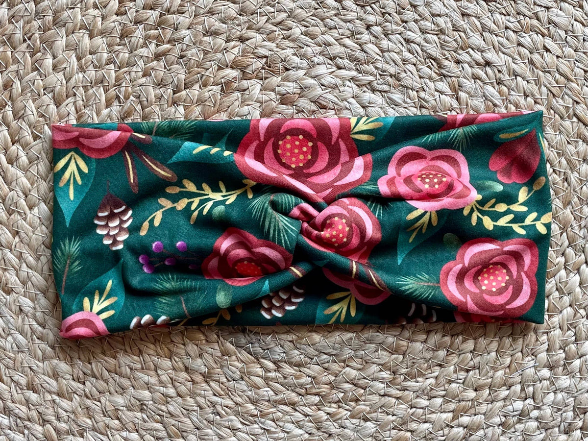 Sugar Plum Floral Pine Knit Twist Headband