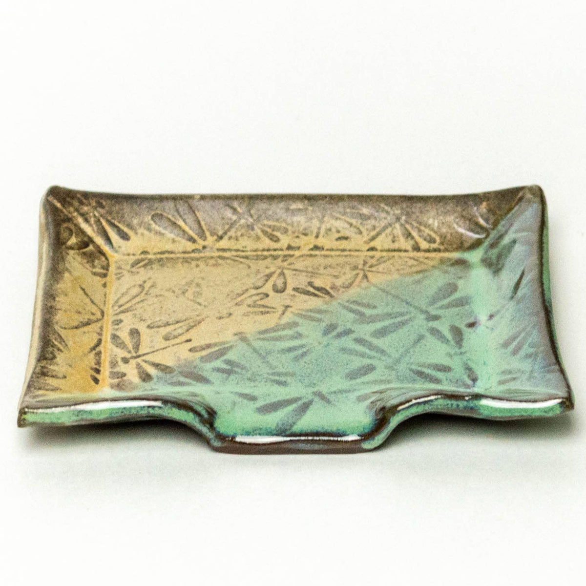 Dragonfly Pattern Handmade in Ohio, Ceramic Green Soap Dish