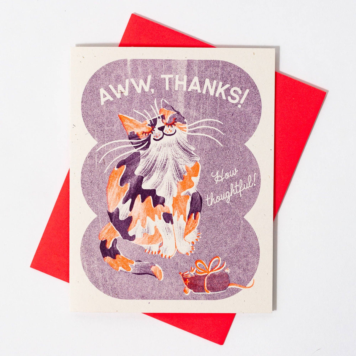 Aww, Thanks! Cat - Risograph Thank You Greeting Card