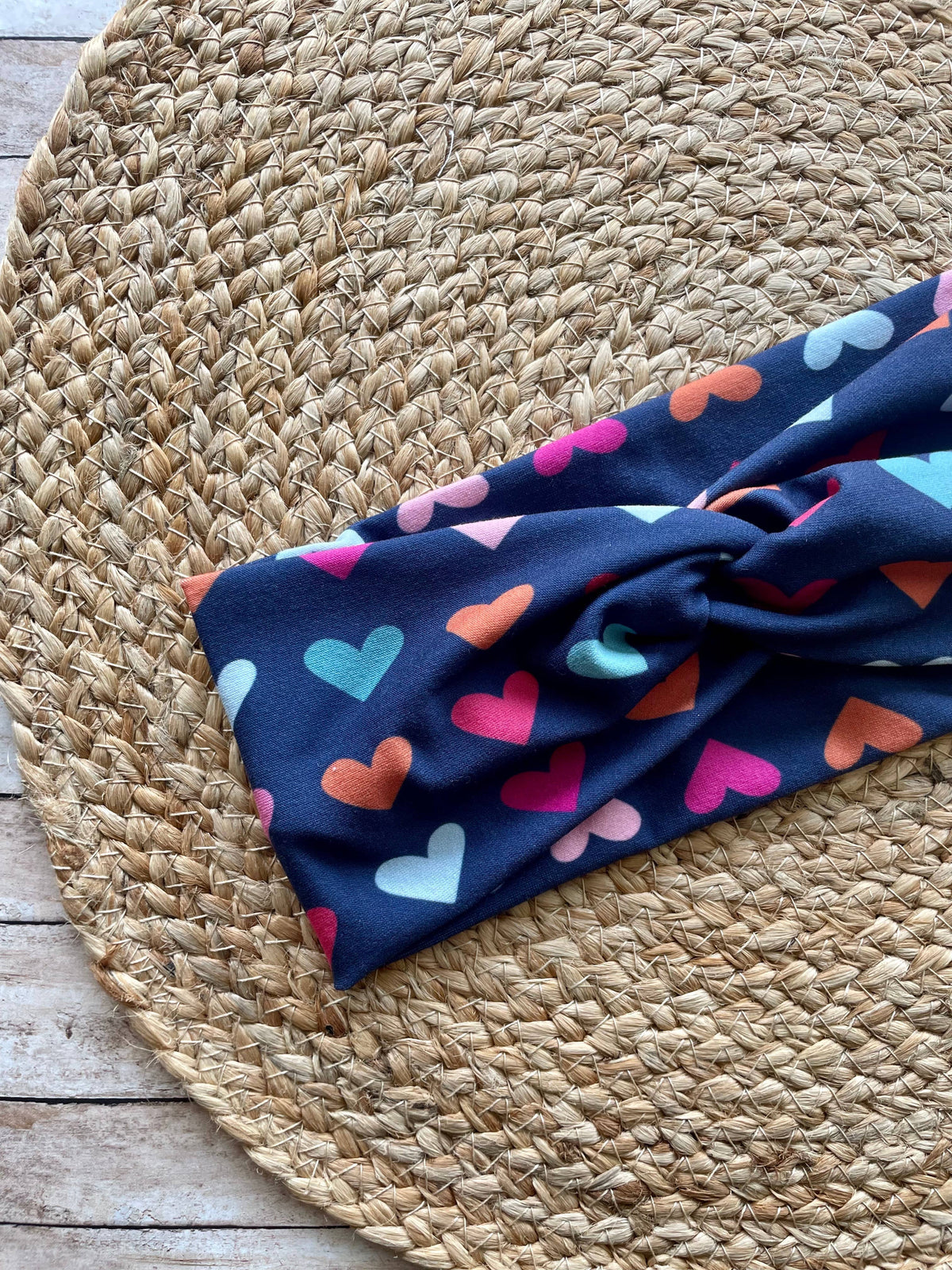 Navy Hearts Knit Twist Headband